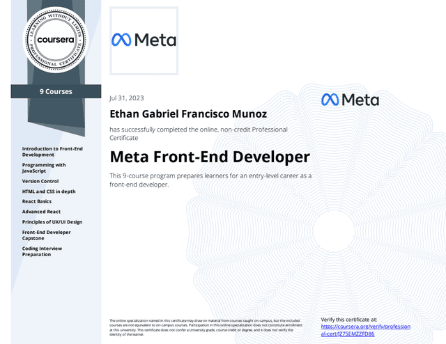 Meta's Front-End Developer Professional Certficate